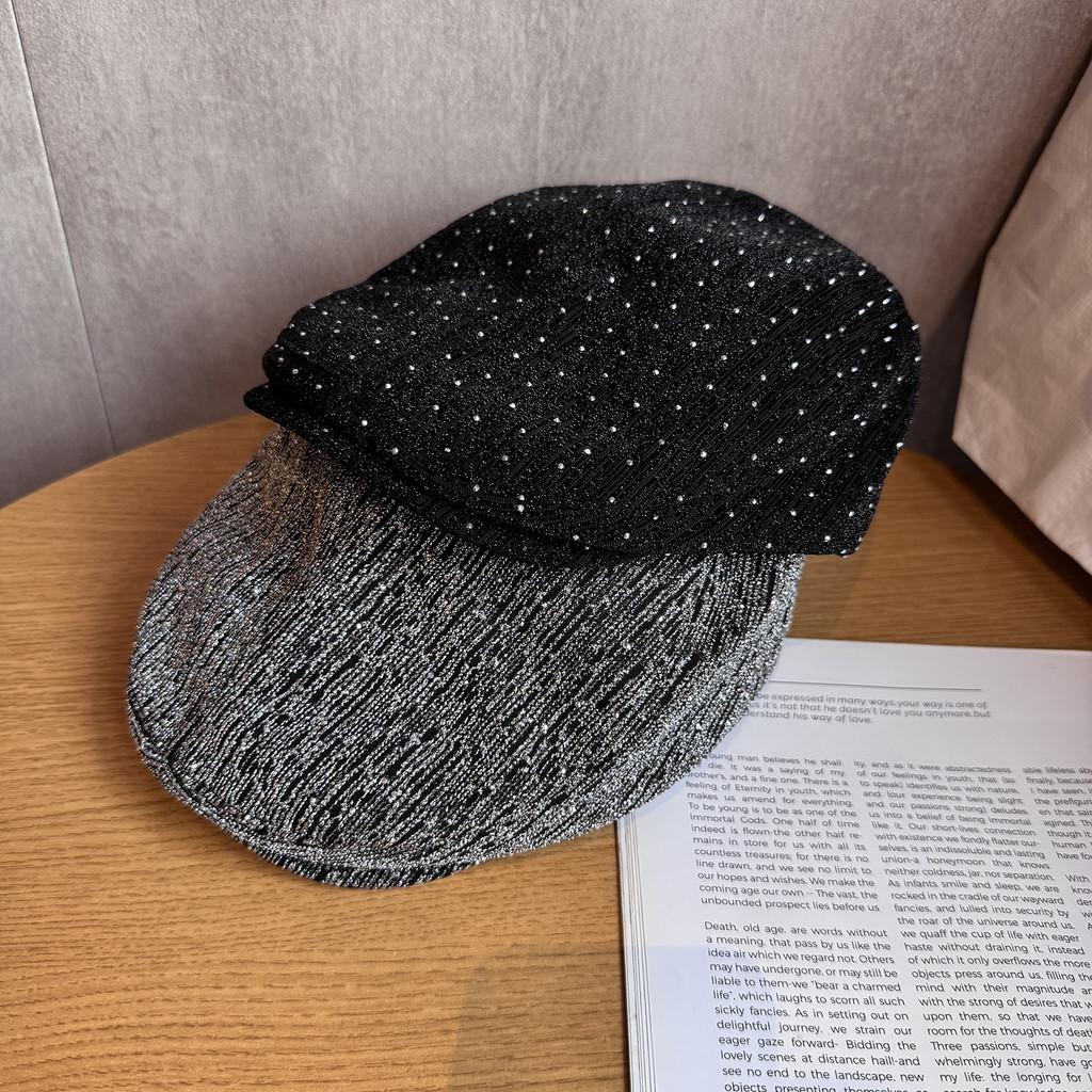 Solid Color Spots Artistic Vintage Women Cap Rhinestone Breathable Autumn Fabric
