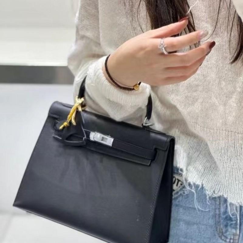 Yi Jinyuan 2022 Mousse Cowhide Handbag Mini One-shoulder Cross-slung Silver Buckle Kelli Bag Palm Pattern Second Generation