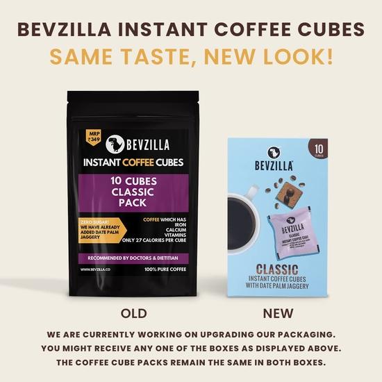 Bevzilla 10 Classic Instant Coffee Cubes | Made with Date Palm Jaggery & Arabica Beans | No Refined Sugar | Classic Strong Bold Flavour|& Cold