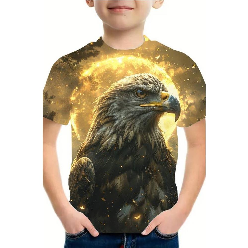 Boys' Short-Sleeved 3D Digital Print Casual T-Shirt with Eagle Design