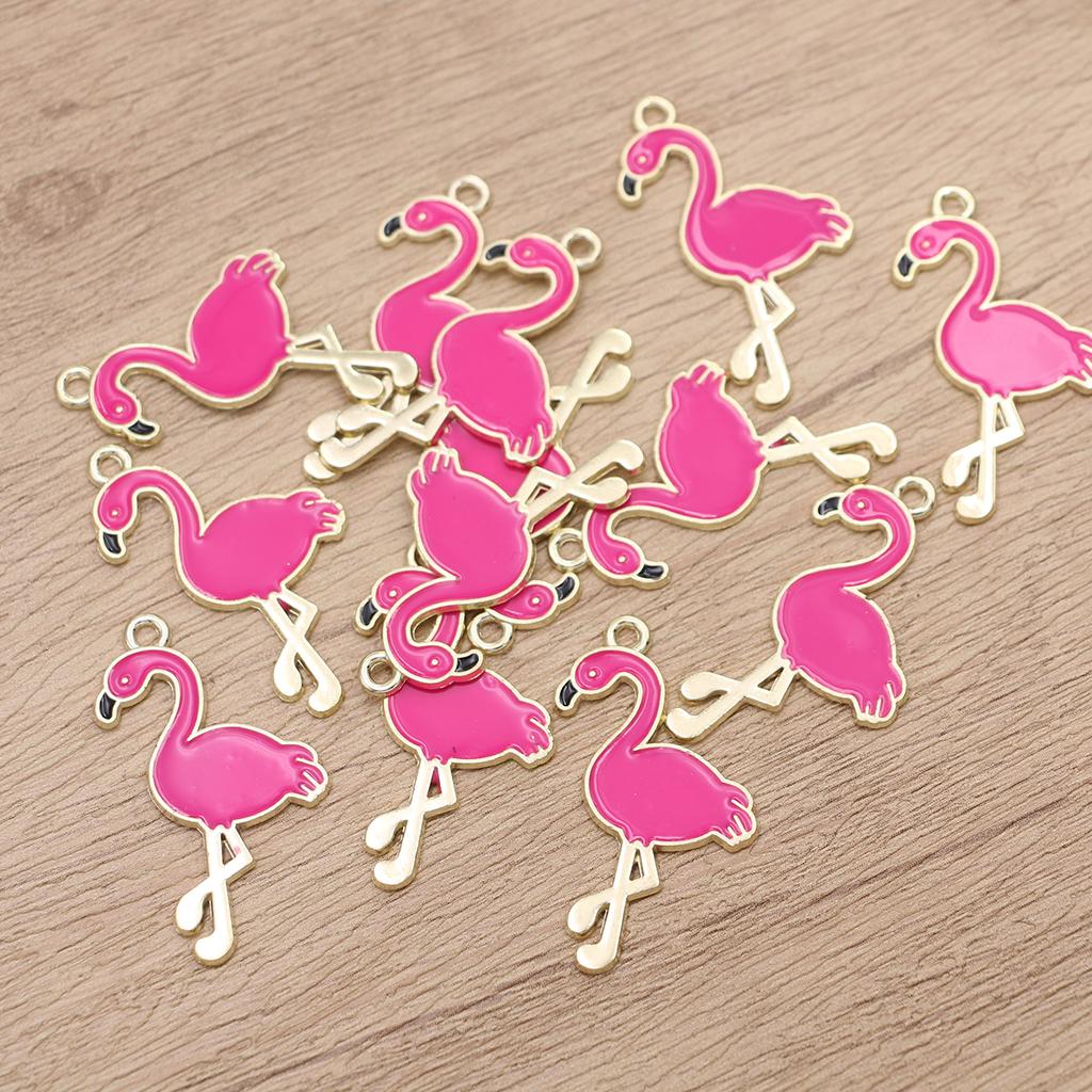 15Pcs Golden Color Flamingo Charms For Jewelry Making Diy Necklace Bracelet Earrings Key Chain Accessories Valentine'S Day Gift