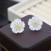 White Camellia Silver Needle Earrings - Elegant High-End Jewelry