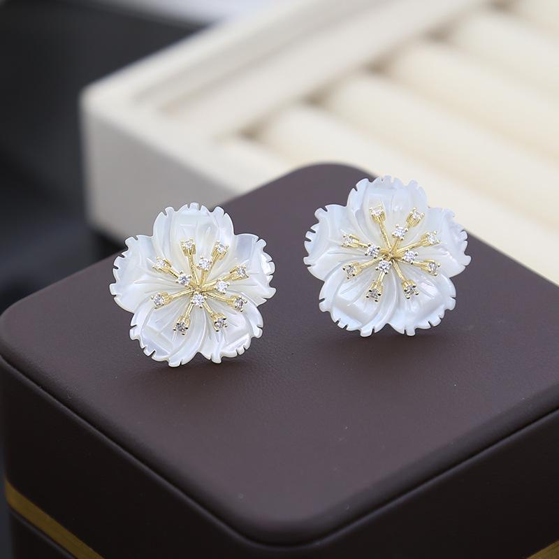 White Camellia Silver Needle Earrings - Elegant High-End Jewelry