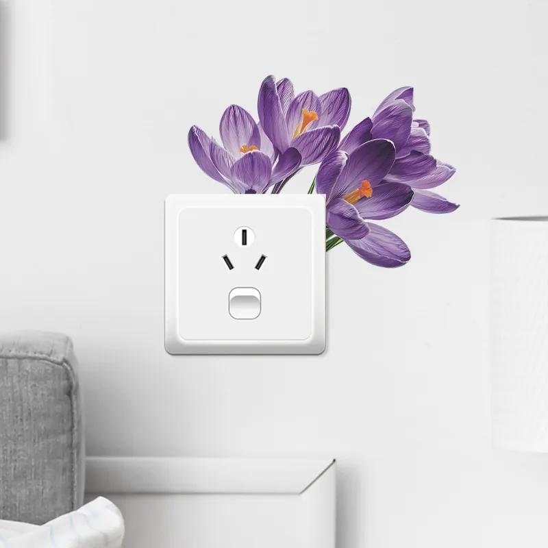 Waterproof Vinyl Decals for Home Decorations Room Aesthetics Lavender Floral Switch Stickers Self Adhesive Wall Socket Decor