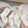 Women's Warm Thermal Mid-Tube Socks - White Lace Cartoon Sausage Dog Design for Autumn/Winter