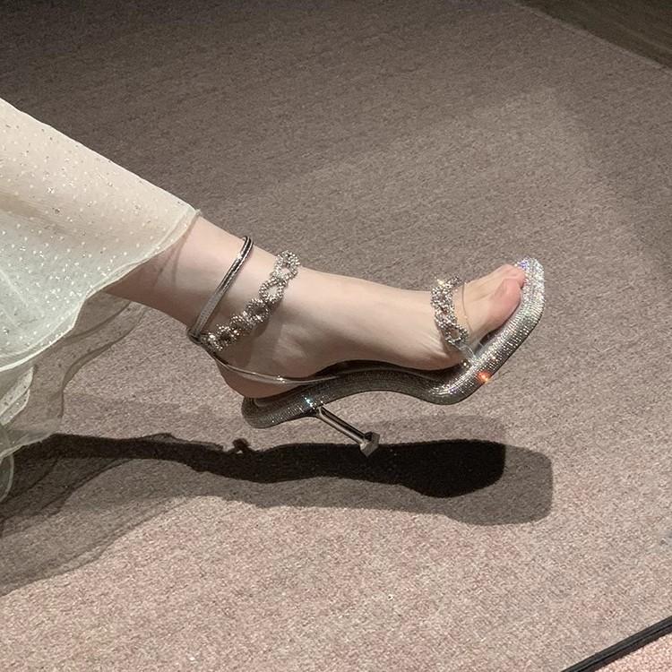 Fashion Beautiful Stiletto High Heels Women's 2025 Summer Gentle Rhinestone Small Man Beautiful Sandals