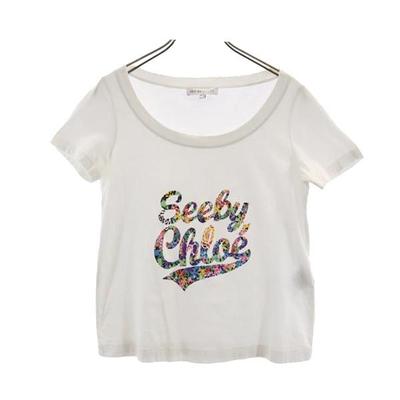 SEE BY CHLOE T-shirt κοντομάνικο λαιμόκοψη U με στάμπα λογότυπου 2 Λευκό Γυναικείο Μεταχειρισμένο