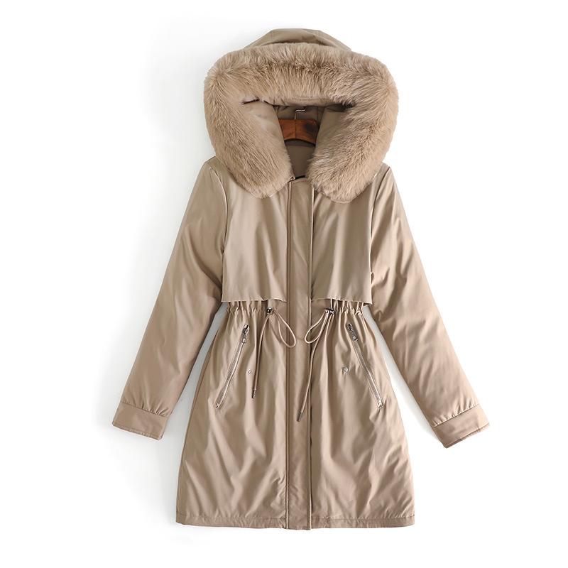 Pie overcome the new women's medium and long cotton-padded clothes, winter velvet cotton-padded jackets, and large fur collar jackets.
