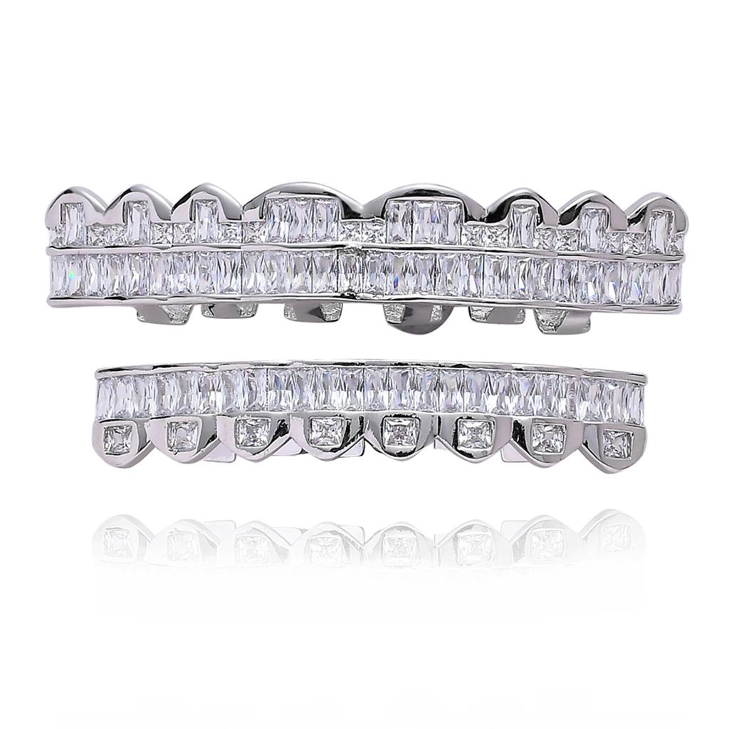 Fashion Hip Hop Jewelry Micro Paved 5A CZ Diamond Top Bottom Grillz Set Custom Iced Out Zircon Teeth Grillz Set Gold Grillz