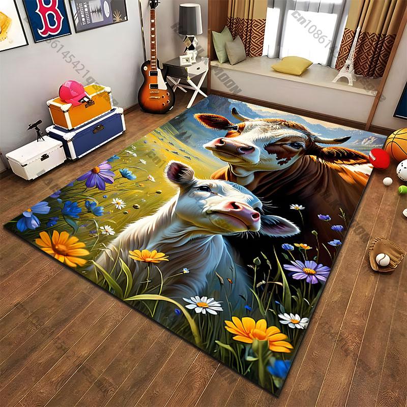 Kuh und Kalb in der Natur Teppich Yoga Wohnzimmer Zimmerdekoration Kinder Krabbelmatte Fußmatte Bereichsteppich Spielmatte