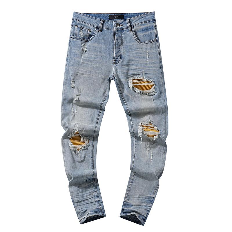 Moda Americana High Street Buco & Patch Trendy Retro Pantaloni Denim Dritti ami