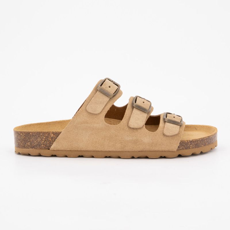 Mules triple boucle cuir couleur kaki Femme I AM