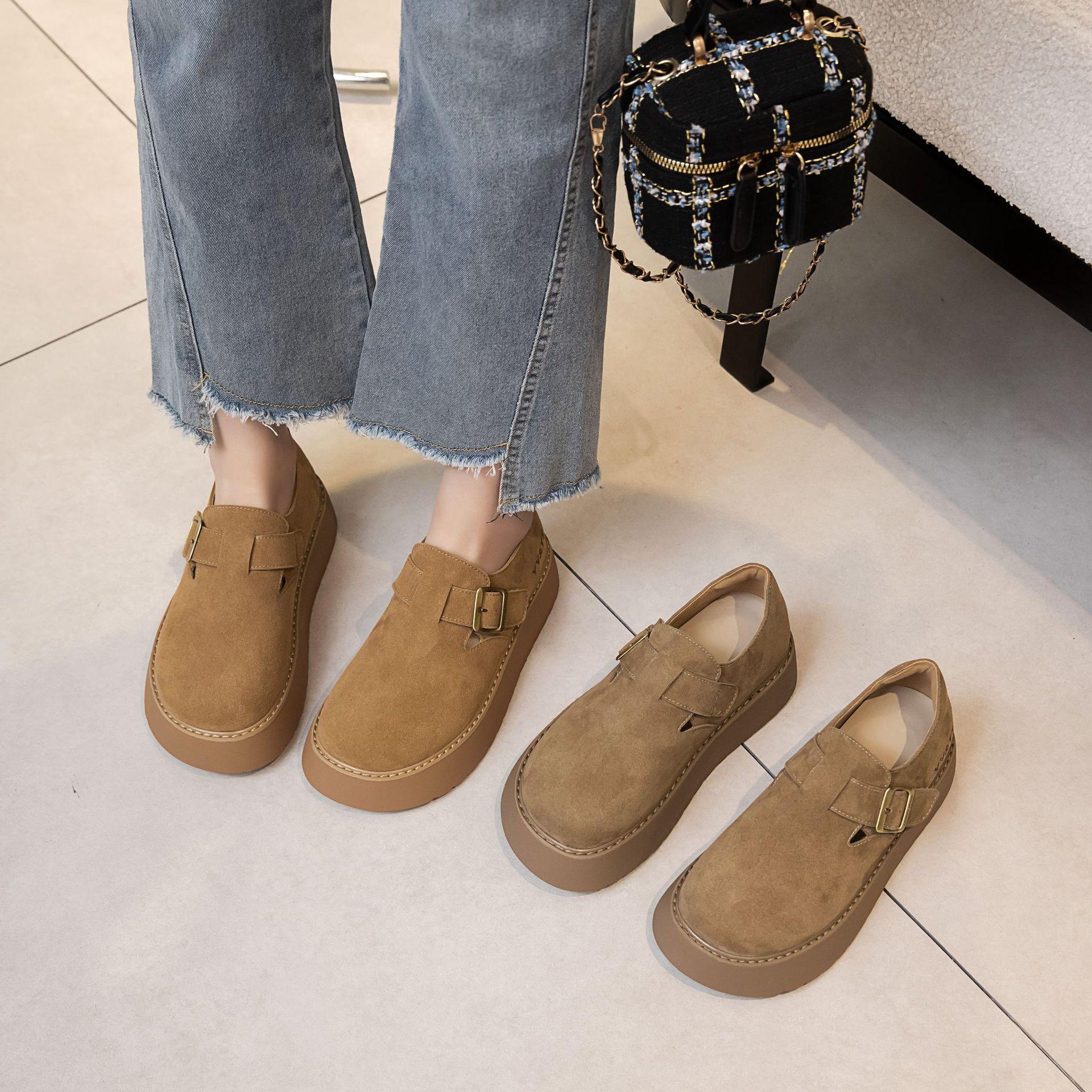 

Женские новые ретро универсальные весенне-осенние одинарные повседневные кожаные толстоподошвенные увеличивающие рост 40 верблюд