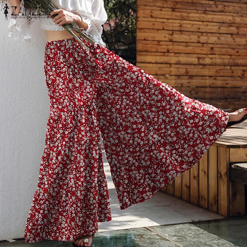 Pantalon Palazzo Femme En Lin - Jambe Large, Taille Haute, Imprimé Ethnique Bohème | Pantalon D’été Plage Vacances