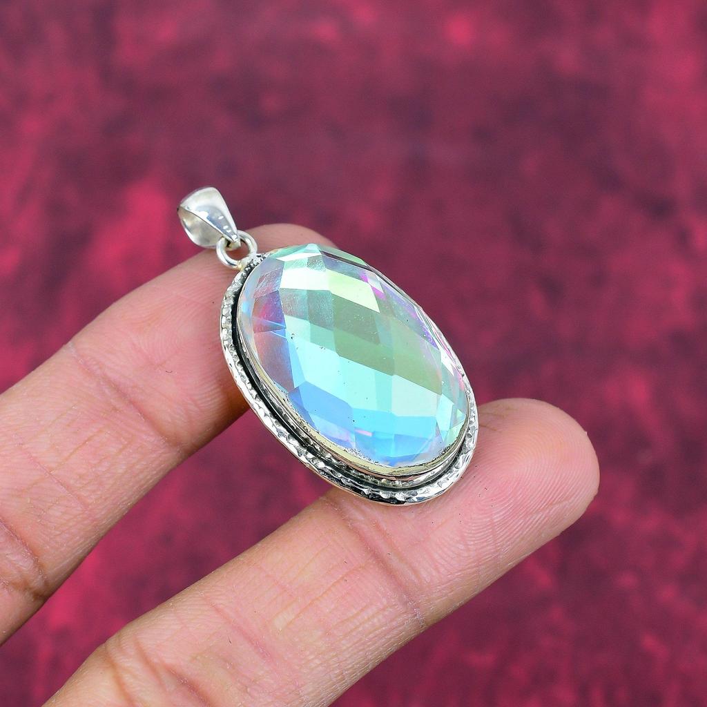 Rainbow Mystic Topaz Pendant, 925 Solid Sterling Silver Gemstone Jewelry, Handmade Pendant, For Thanksgiving