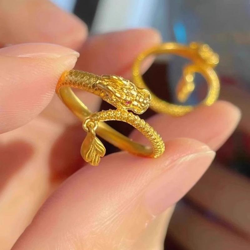New Waterproof Cool Trendy Gold Plated Copper Dragon Adjustable Tail Ring Unisex Fashion Jewelry Newyear Gifts For Women Men