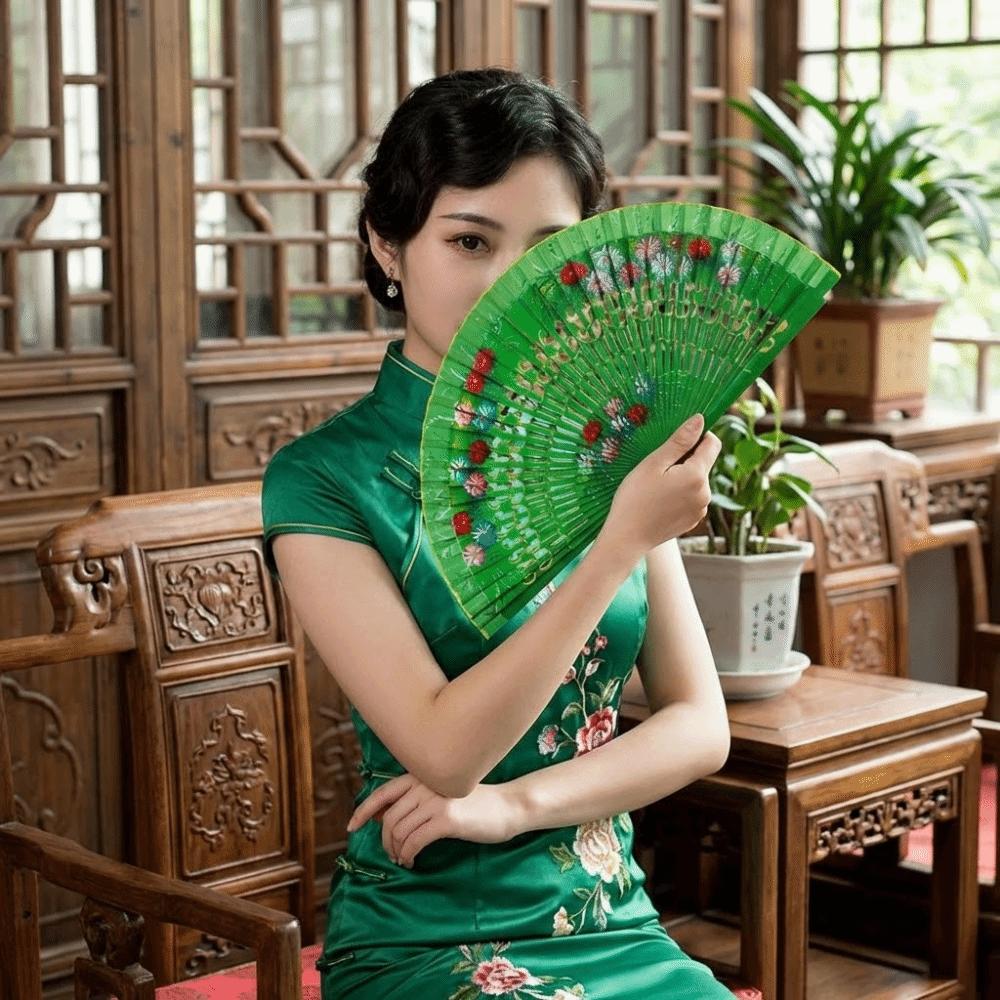 Hand Crafted Hand-painted Fan Colorful Spanish Wood Fan Hand Fan Folding Fan Photography Prop