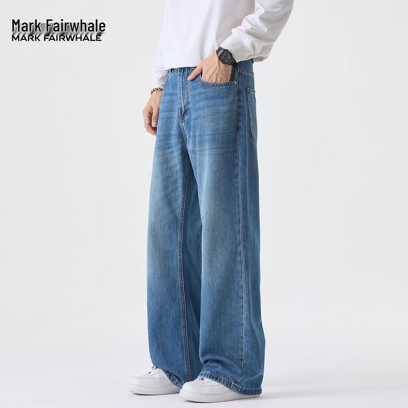 Mark Fairwhale Men's Retro Loose Straight Blue Denim Jeans