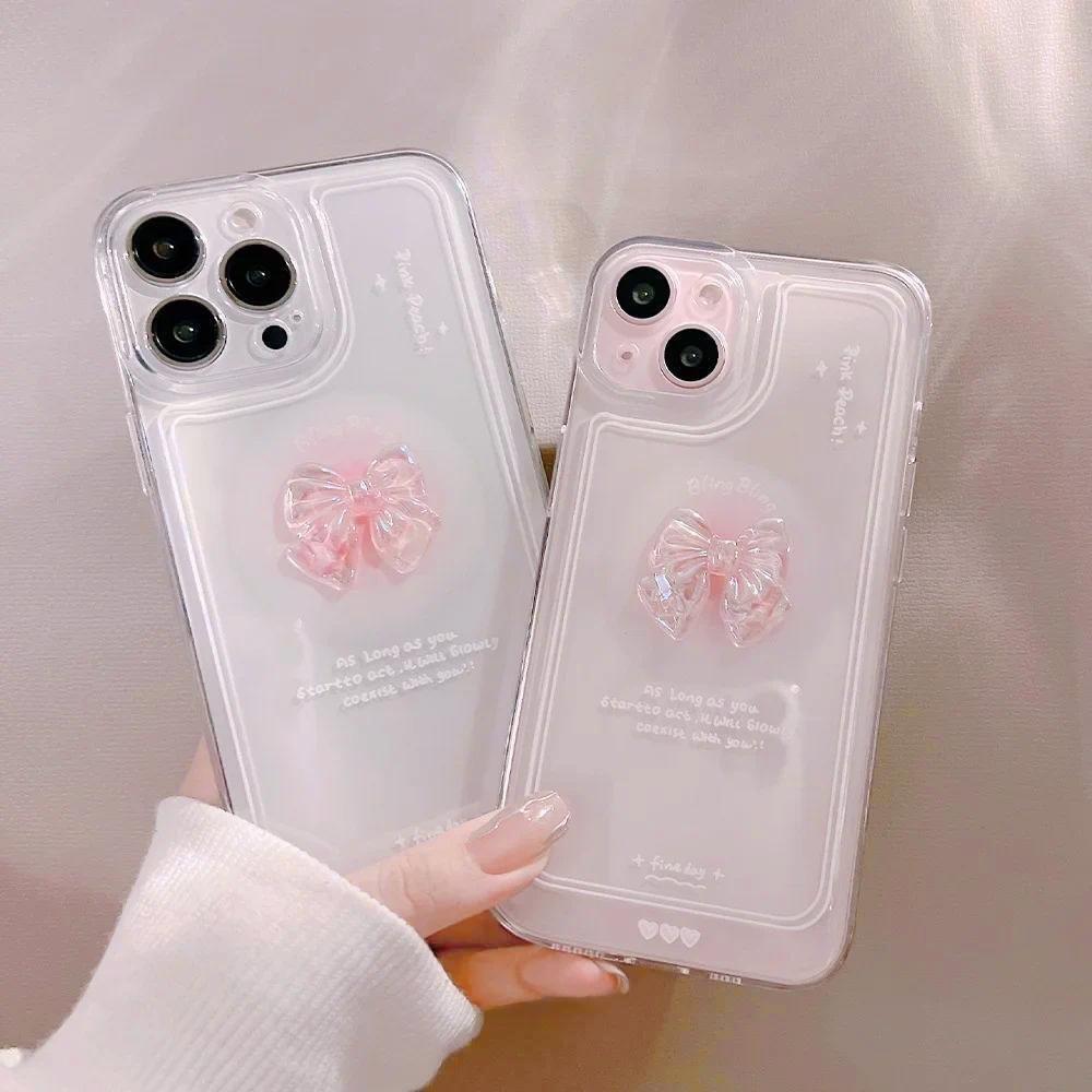 3D Pink Bow IPhone 16 Pro Max Case, Apple 14 Plus Transparent 15 Pro Fairy 17 Case