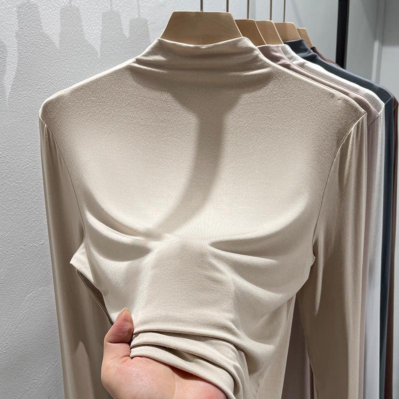 Frühlings- und Herbst-Damen-Bluse, unteres Hemd, innere Hälfte, Stehkragen, elegantes Langarm-Oberteil