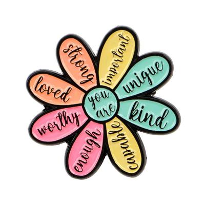 Inspirational Quote Enamel Pin Motivational Flower Brooch Pines Lapel Pins Reminder Badge Clothes Accessories Jewelry Gift