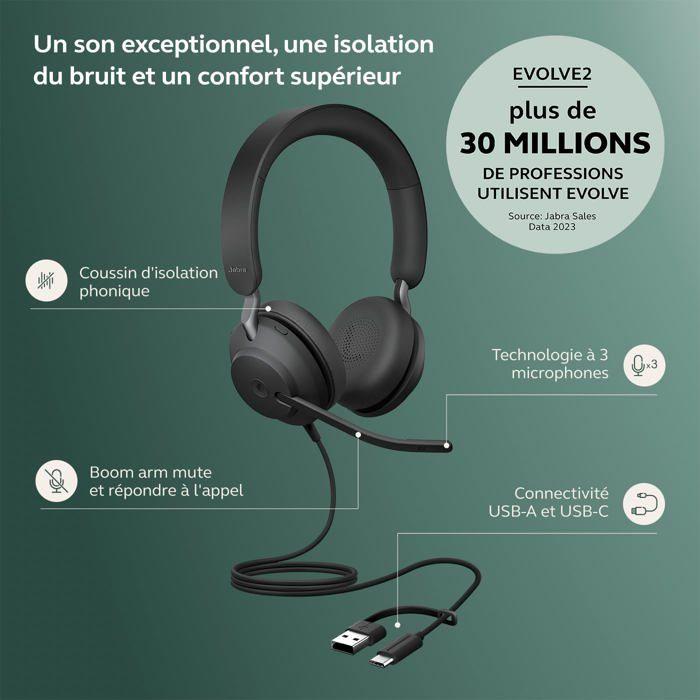 Micro-casque - JABRA - Evolve2 40 SE UC - Stéréo - Filaire - Sur-oreille