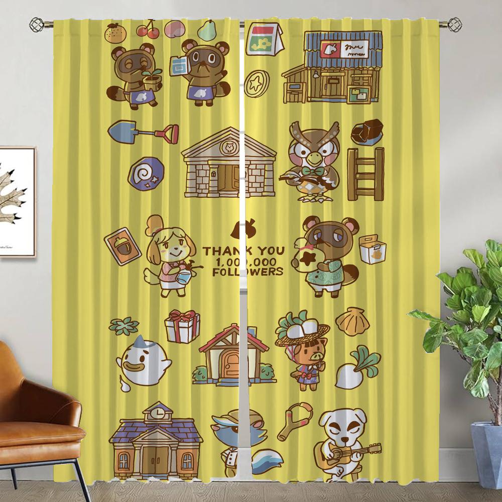 Mörkläggningsgardin för rum 2 paneler Animal Crossing gardiner barnrumsavdelare heminredningsgardiner rullgardiner tyll för sovrum