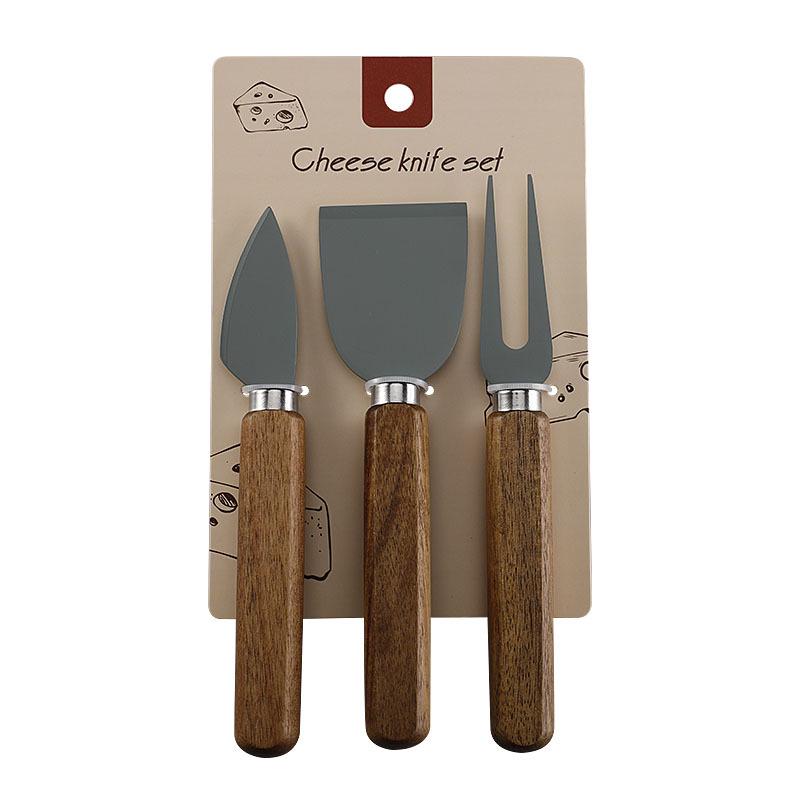Stainless Steel Cheese and Butter Knife Set with Acacia Wood Handles - Includes Western Dinner Knives and Forks