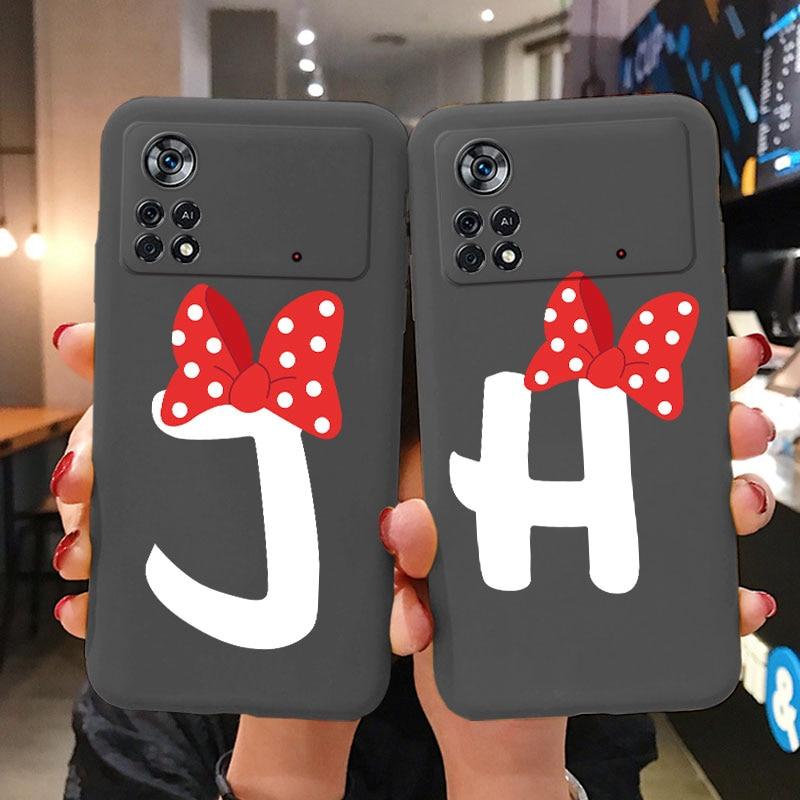 

Чехол для Poco X4 Pro 5G, противоударный бампер для телефона, розовый, черный, с бантом, буквы алфавита, мягкая задняя крышка для Xiaomi Poco X4Pro, чехлы, сумки, чехол