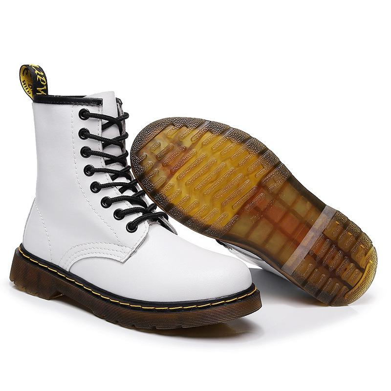 White Martin boots women's couple short boots men's and women's leather boots round head trend motorcycle shoes
