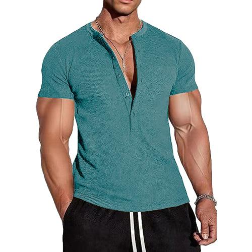 Men S V Neck Short Sleeve Slim Fit Sports T Shirt Solid Color S синий