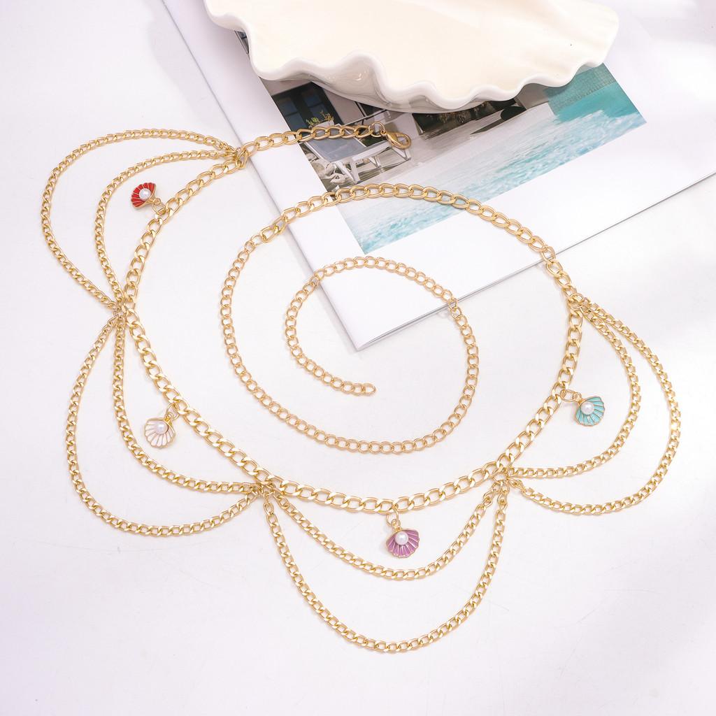 Bohemian Shell Tassel Waist Chain For Women With Metal Tribal Design Summer Accessory