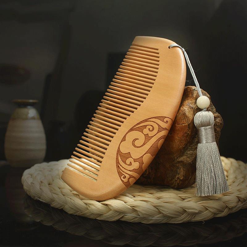 

Портативная распутывающая расческа из натурального персикового дерева с кисточками, антистатические расчески с широкими зубьями, массаж головы, уход за волосами, аксессуары для расчески