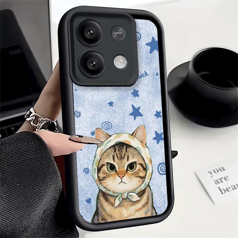 Cute Floral Headscarf Kitten Soft Phone Case for Xiaomi Poco X7 X6 X5 Pro X4 Gt X3 F7 Ultra M8 M7 Redmi 15C 15 14C 13 13C 12 12C