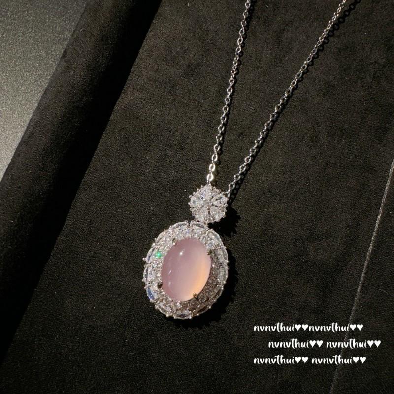 Pink Chalcedony Buddha Pendant Necklace With Sunflower Zircon Charm Vintage Floral O-Chain Women
