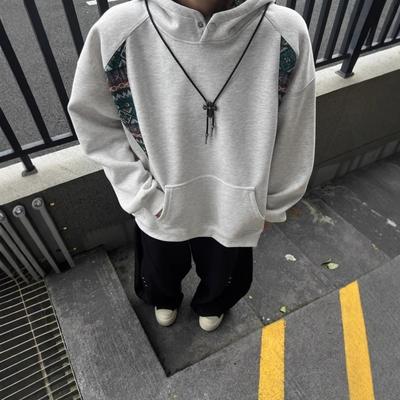 Kapuzenpullover Herren Trendige Marke Design Sinn Ethnischer Stil Spleißen Rollkragenpullover