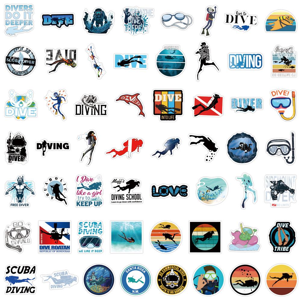 55 Stuks Duiken Duiken Graffiti Stickers Koffer Waterbeker Kantoorbenodigdheden Mobiele Telefoon Auto Laptop Koelkast Decoratie Diy Stickers black