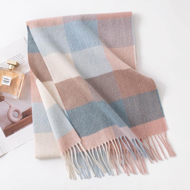 Plaid Wool Scarf for Men and Women High End Autumn and Winter Warm Scarf  Versatile Tassel Lambswool Shawl