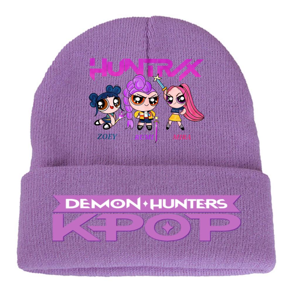 Kpop Demon Hunters Children Knit Beanie Cute And Charming Cartoon Printed Warm Cap Designed for Girls Fall Season Cold Season Outdoor Sports Birth