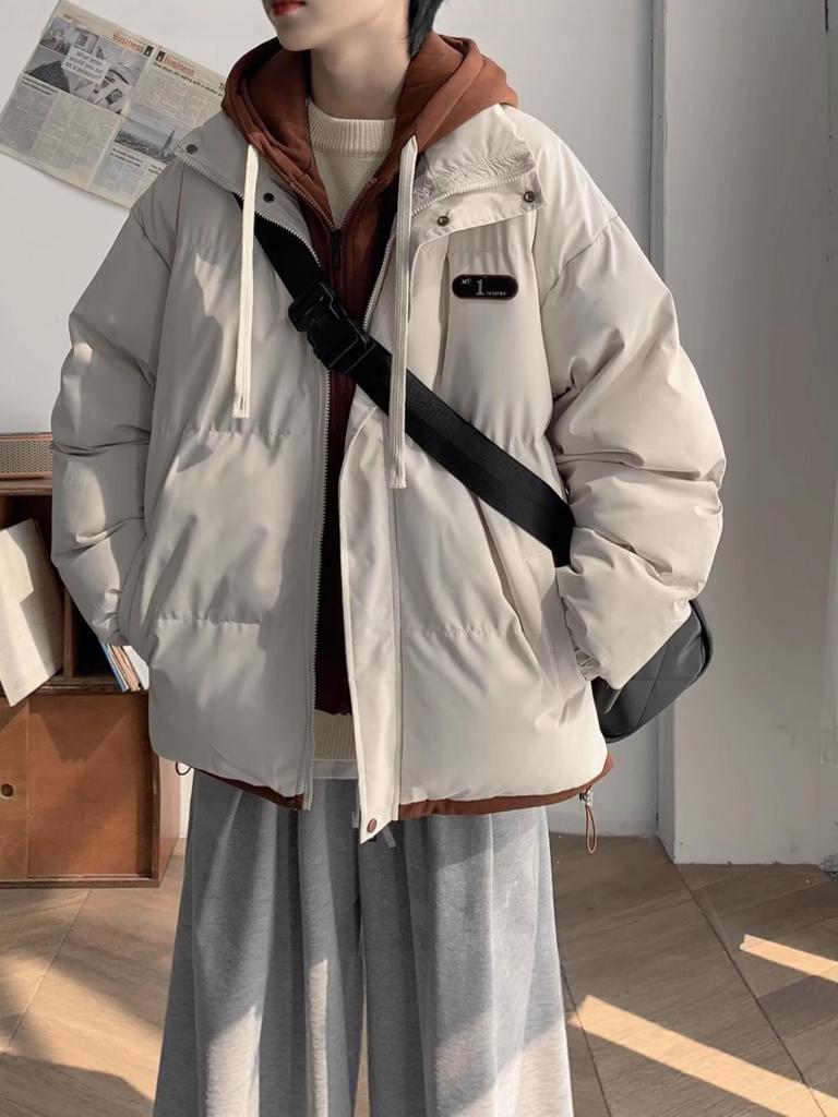 Men's Slim-Fit Faux Two-Piece Hooded Cotton Jacket - Youth Autumn/Winter Casual Fashion Outerwear