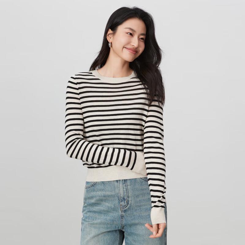 

Elva Island Women s Striped Round Neck Pullover Knit Sweater S
