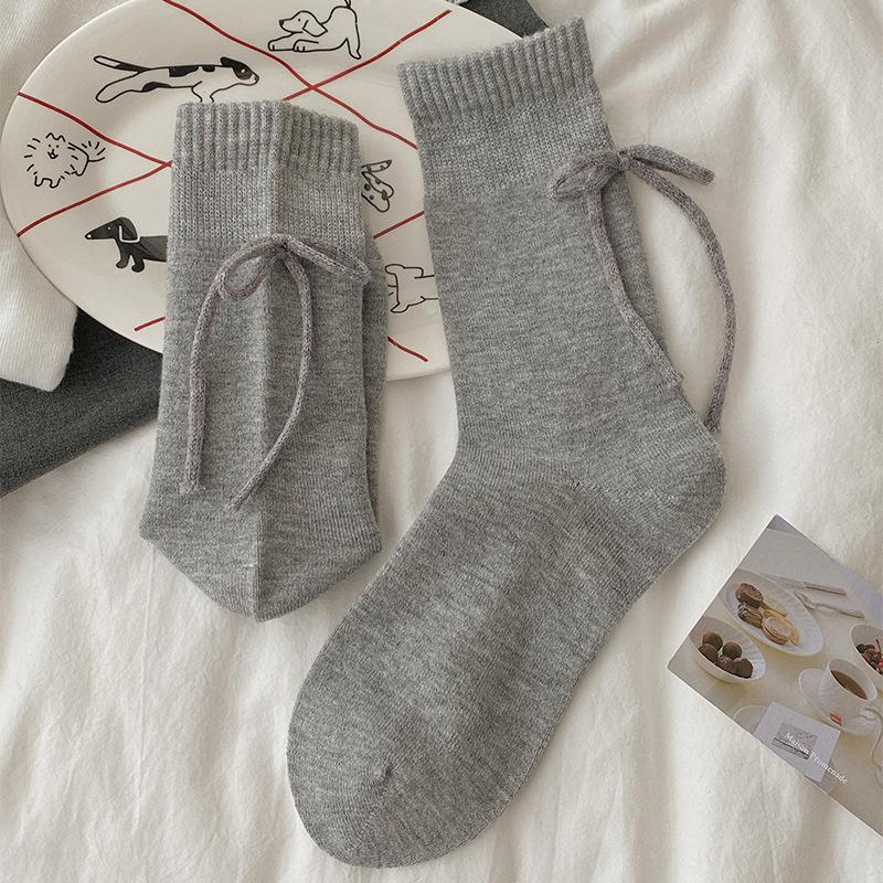 Femme Automne Hiver Épaissies Chaudes Douces Talon Ruban Nœud Laine Polaire Chaussettes