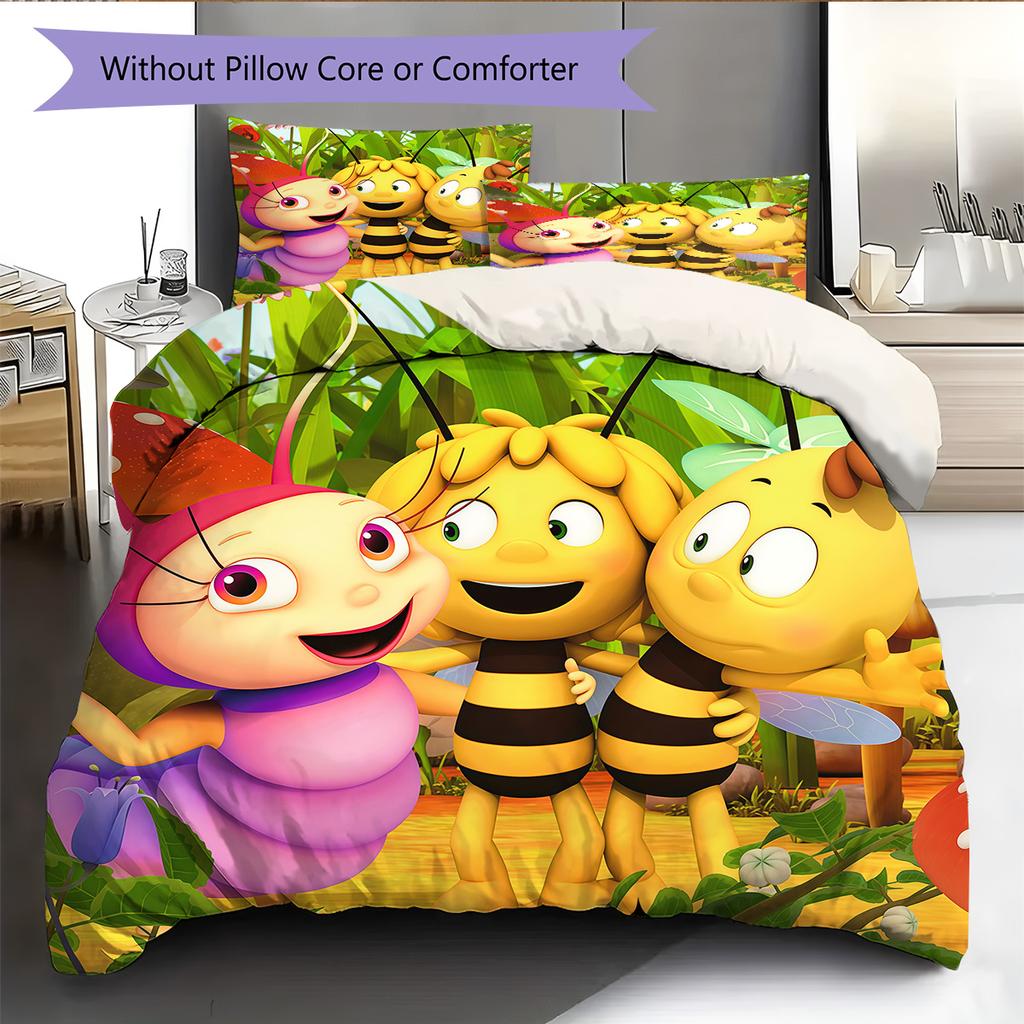 Maya the Bee Pattern Bedding Quilt Set Home Decoration Gift (1 * Duvet Cover + 2 * Pillowcase Without Core)
