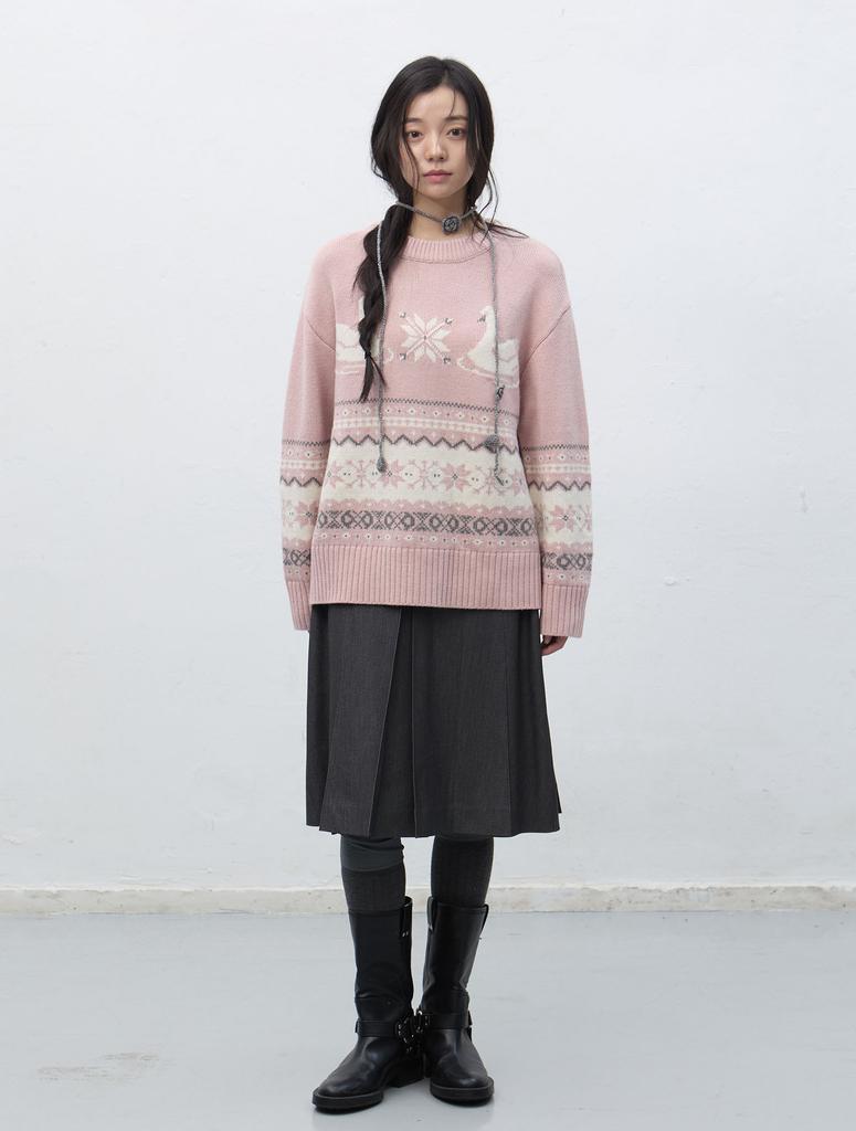 GENERALIDEA Swan Nordic Knit Pullover [Pink] / Wbe4L05552