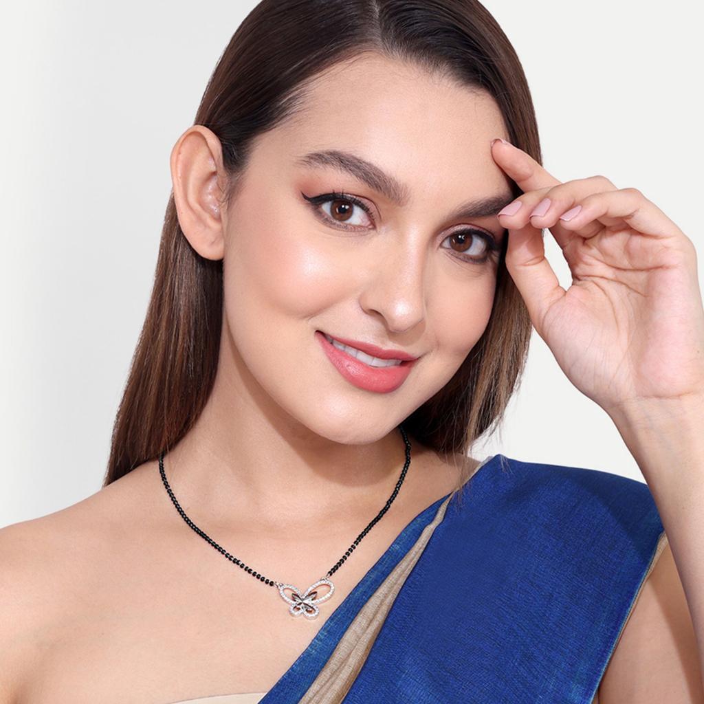 Abdesigns Diamond Mangalsutra, Silver Plated Indian Mangalsutra, Bollywood Actress Mangalsutra, Synthetic Lab Grown Diamond Mangalsutra