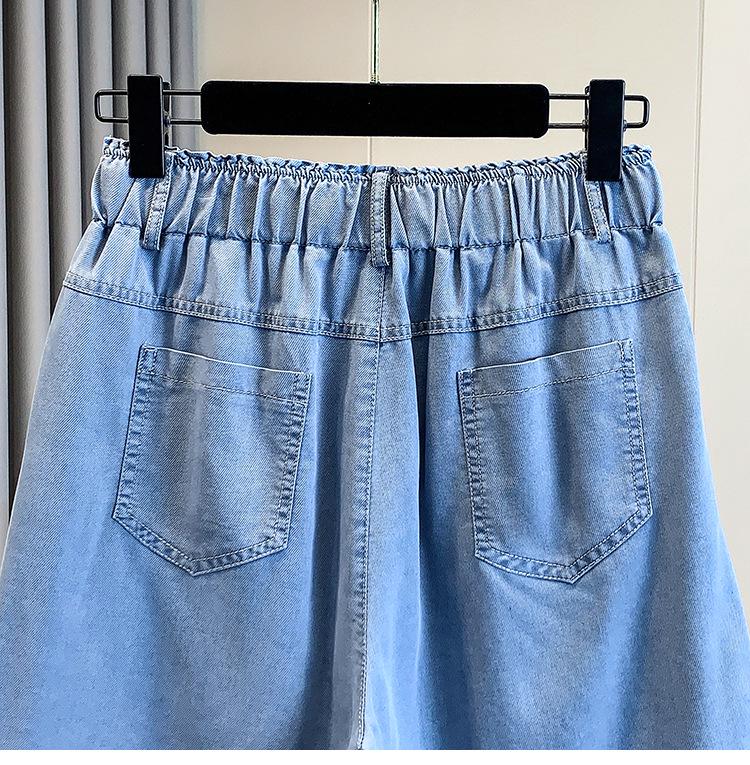 Women's Lightweight Tencel Denim High-Waist Loose Shorts - Summer Ice Silk 5-Point Pants Plus Size