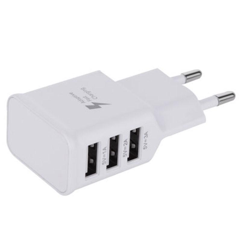 Smart Usb Wall Charger For Samsung Phone 3 Ports Eu Plug Natural Cooling White