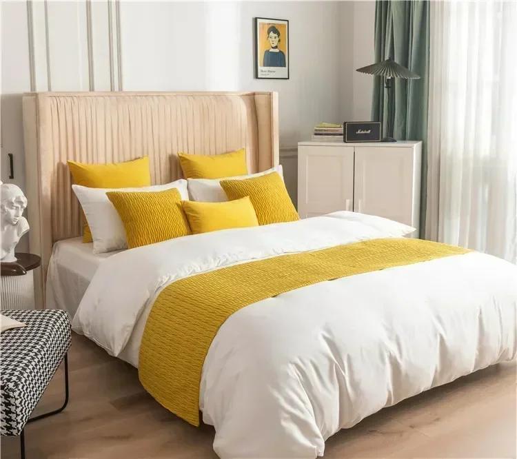 Nederlands Fluweel Geplooide Stereoscopische Bedvlag Dubbelzijdig Comfort Bedside Handdoek Effen Beknopte Kussensloop 55x55cm Pillowcase