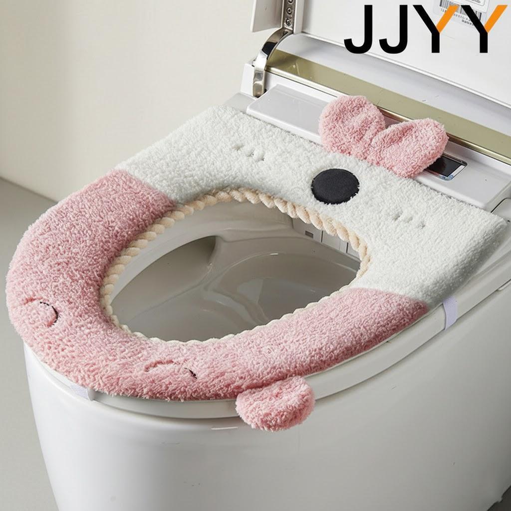 

Cute Rabbit Toilet Seat Cover Soft Thick Warm Washable Reusable Bathroom Winter Seat Cushion Cover рожевий