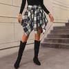 Women Spring Summer High Waist Plaid Printed Irregular A Line Skirt